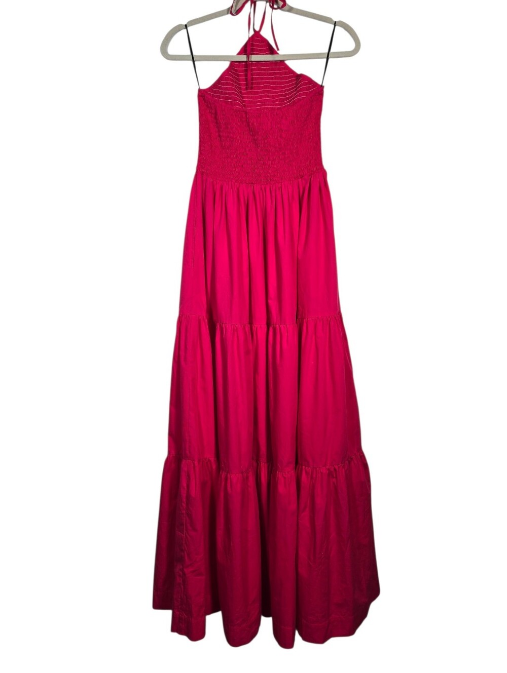 NEW S/W/F Diamond Tiered Maxi Dress Smocked Halter Size Small Pink Rosado - Picture 11 of 16